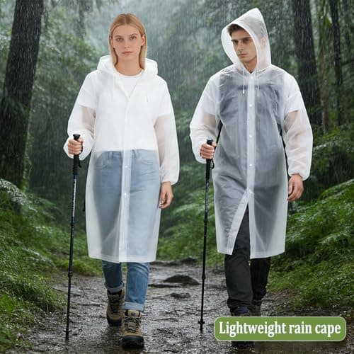 Yixker 2 Pack of Rain Poncho Raincoats for Women & Men,EVA Portable Reusable Waterproof Ponchos with Drawstring Hood and Elastic Cuff for Festival,Camping,Hiking Travel,Amusement Parks (White) — view 2