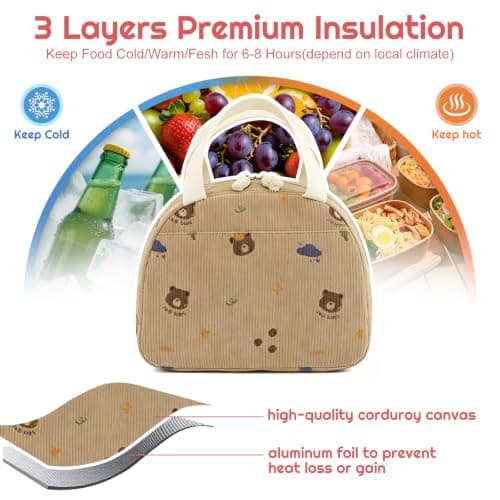 SUOXU Insulated Lunch Bag for Men Women Kids Cool Bag- Reusable Thermal Food Bag with Leak-Proof Liner, Cooler Tote for Work, School, Picnic & Travel (Coffee Bear-5L) — view 4