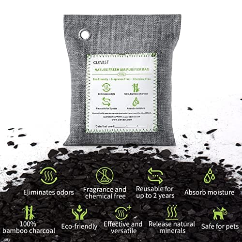 CLEVAST Bamboo Charcoal Air Purifying Bags (Large, 4×200g), Removes Odors and Moisture, Nature Fresh Air Purifier Bags, Odor Eliminator for Home, Car, Pets, Bathroom, Basement — view 2