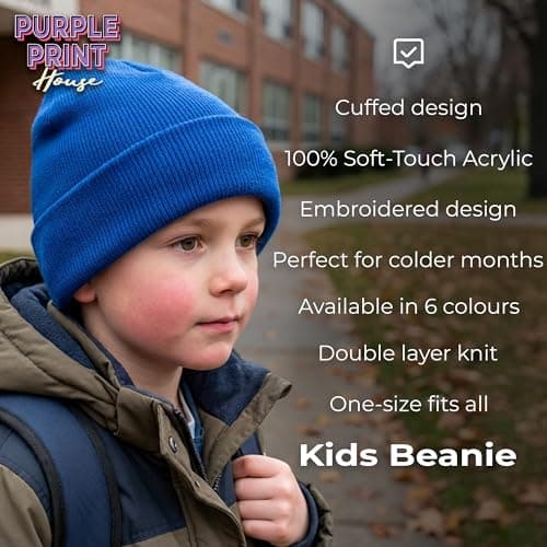 Purple Print House Embroidered Train Kids Beanie Hat - Train and Carriages Design Winter Knit Beanie for Toddler Boys School Travel, One Size, Red — view 5