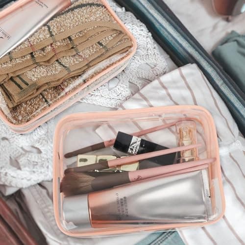 FIYUK Clear Travel Toiletry Bag TSA Approved Size Makeup Cosmetic Bag Portable Waterproof Transparent Pouch Storage, Pink — view 4