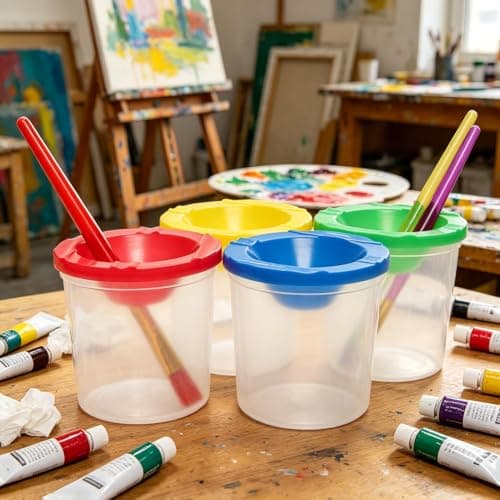 Spill-Proof Paint Cups Set with Lids, 40pcs Painting Brush Cleaner Cup Spill Proof Learning Color Cups Lightweight Reusable for Classroom Art Supplies and Crafts — view 6