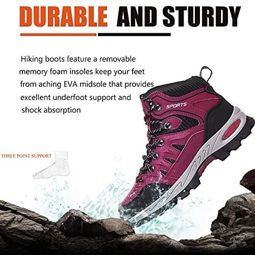 VTASQ Hiking Boots Mens Womens Waterproof Walking Shoes Trainers Outdoor Lightweight Camping Climbing Shoes Sneaker Rose red 3.5UK — view 5