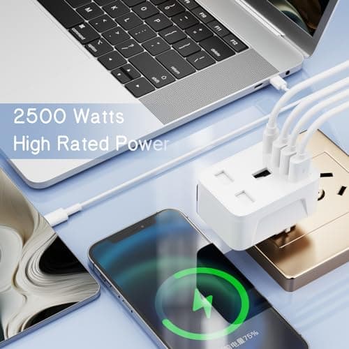 Herfair UK to European Travel Plug Adaptor,UK to EU Adapter with 3 USB A and 1 USB C Ports,5 in 1 EU Grounded Europe Power Euro Plug for Spain France Iceland Germany Greece Poland(Type E/F) White — view 5