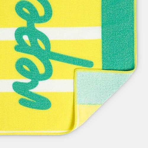 OHS Beach Towel, Eat Sleep Beach Slogan Super Soft Quick Dry Sand Free Microfibre Towel Large Lightweight Compact Travel Summer Essentials Holiday Towels, Yellow - 71 x 152cm — view 6