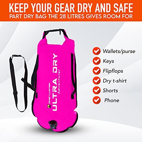 Swim Buoy Tow Float Highly Visible Swimming Float Dry Bag with Adjustable Waist Belt, Carry Strap, Waterproof Phone case for Open Water, Water Sports, Swimming 28l Pink — view 2