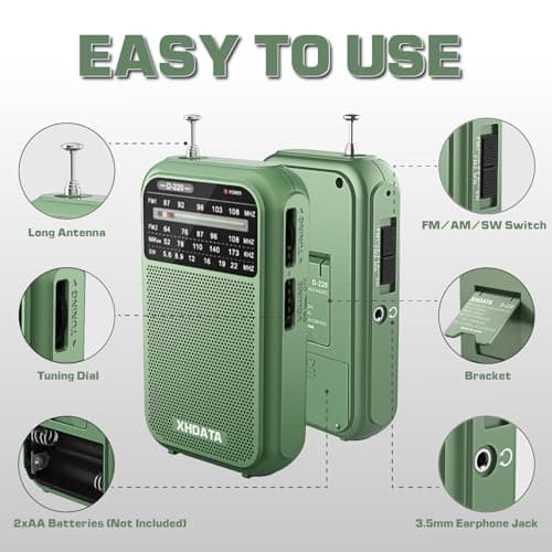 XHDATA D220 Shortwave Radios FM AM Retro Portable Radio Battery Powered Radio (AA), World Receiver with Excellent Reception and Speaker, Suitable for Outdoor, Elderly (Green) — view 2