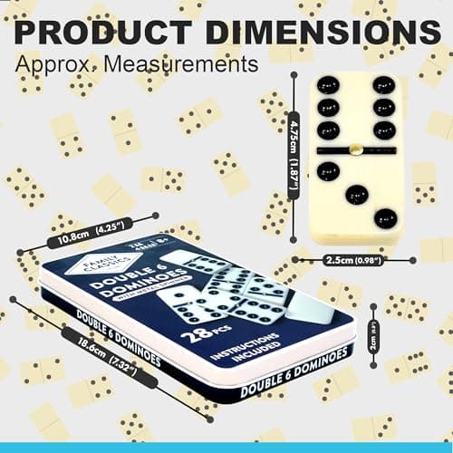 Navoys Classic Double 6 Dominoes Tin Gift Set 28 Pieces - Retro Dominoes Game for Children & Adults, Dementia Activities, Pub Game, Kids Age 8 and Above, Travel Size Design — view 2