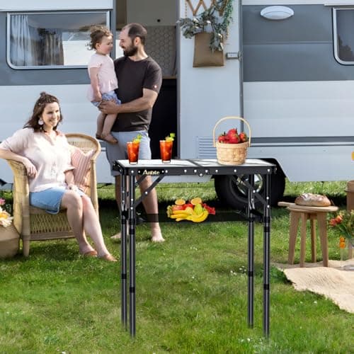 Anbte Folding Camping Table with Storage Net, 3 Adjustable Heights Aluminum Small Folding Table with Carry Handle, Lightweight, for Outdoor Indoor Travel Camping Picnic BBQ Beach, 58 cm x 40 cm — view 2