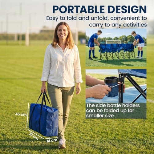 Outsunny 6 Seater Folding Bench Portable Chair Metal Frame Cup Holder Blue — view 4