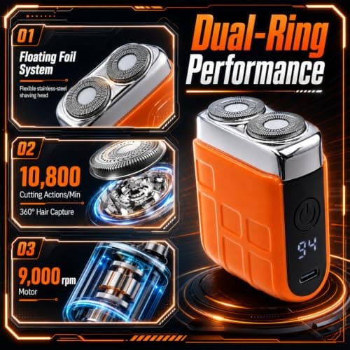 Mini Electric Shaver for Men Portable Travel Razor Cordless Rechargeable Rotary Beard Trimmer IPX5 Waterproof Pocket Power Shaver with Digital Display for Face Grooming Home Office Use Orange — view 2