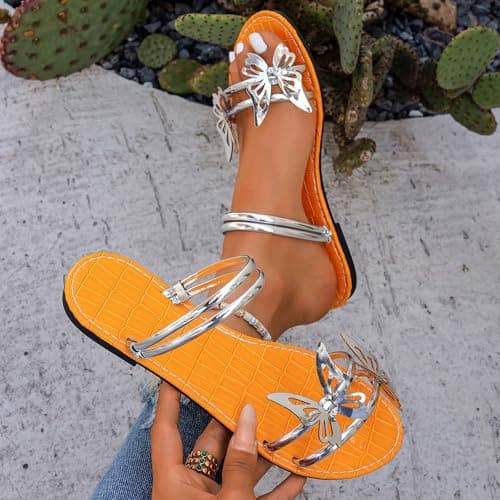 Generisch Women Flat Sandals Casual Slide Flip Flops Rhinestone Design Comfortable Beach Summer Outdoor Shoes, silver, 6 UK — view 2