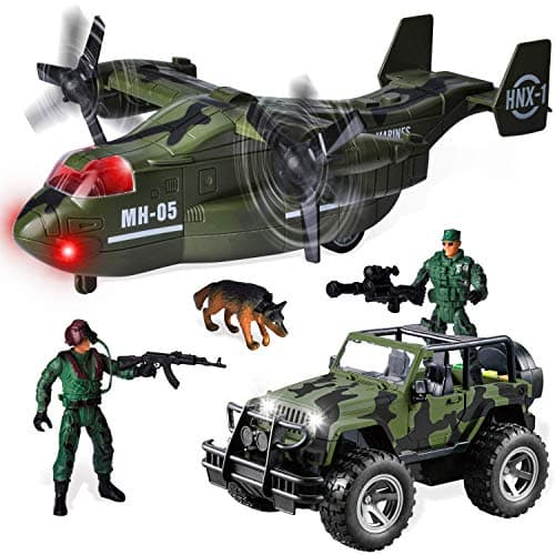 JOYIN MIlitary Vehicle Toy Set of Friction Powered Transport Airplane and Military Truck with Light and Sound Sirens and Soldier Army Men Action Figures for Kids — view 6