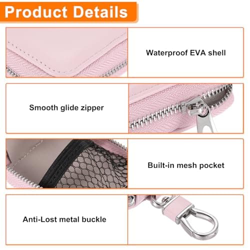 sourcing map Earbuds Cases, Earphone Case Holder, PU Leather Ear Buds Case Zipper Organizer Small with Mesh Pocket for USB Cable, Wireless Wired Earphones, Pink — view 5