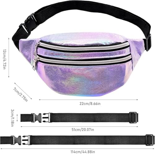 Waist Fanny Pack for Women Waterproof PU Bumbags for Ladies Fashion Shiny Bum Bag with Adjustable Belt for Dog Walking Hiking Travel Cycling (Purple) — view 6