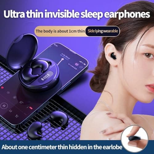 Wireless for mini Sleep Headphones, Invisible Side Sleeping Waterproof Wireless Earphones With A Portable Charger For Home(Khaki) — view 2