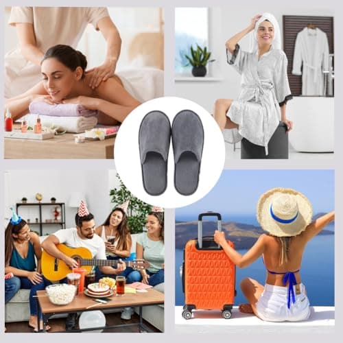 EQLEF Women's Travel Slippers, Grey, Size 7-10, Luxury Velvet, Anti-Slip, Reusable, Portable, Hotel, Spa, Bathroom, House Slippers — view 4