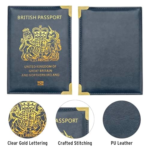 FACATH Passport Cover Holiday Essentials UK Passport Holder Minimalist Wallet British Travel Accesaries Ireland Card Holder (Navy Blue) — view 5