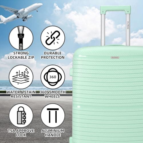 FLYMAX 29" Large Suitcase 4 Wheel Lightweight Luggage Hard Shell Travel Case Hold Check in Fits 23kg - 27kg + 3 Digit Lock Suitcase Large + Telescopic Handle 100 Litre Capacity Light Green — view 2