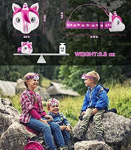 Aubllo Toys LED Headlamp-Headlamp for Kids Unicorn Toy Head Lamp Flashlight 3 Adjustable Lighting Mode with Elastic Headbands for Boys, Girls, or Adults for Camping, Hiking, Reading, and Parties — view 6