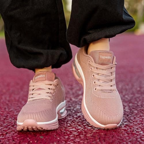 Topwolve Running Shoes Women's Cushion Walking Trainers Lightweight Breathable Mesh Athletic Sneakers Ladies Sports Tennis Shoes,Light Pink,5 UK — view 2