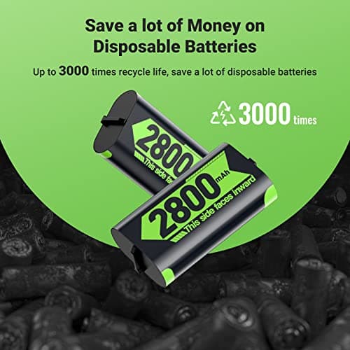 Jelava 4x2800mAh(=4x6720mWh) Xbox Controller Battery Packs, Compatible with Xbox Series X/Xbox Series S/Xbox One/Xbox One S/X/Elite Controller, Rechargeable Battery kit with Station & Type-C Cable — view 3