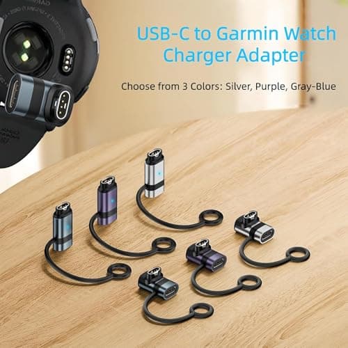 2-Pack Universal USB-C to Garmin Watch Charger Adapter, Type C Connector Replacement Fast Charging Docks Portable Charger Cable with Anti-Loss Lanyard Compatible for Garmin Smart Watch (Silver) — view 3
