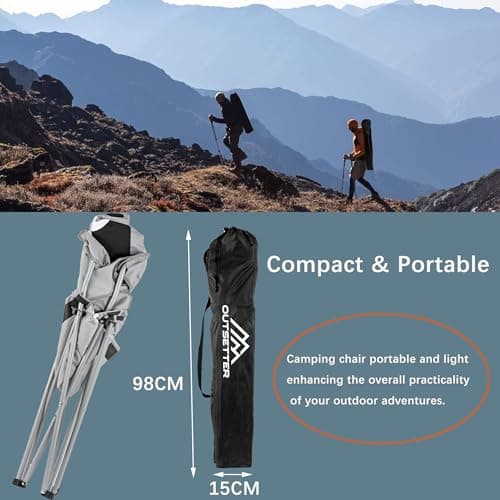 Camping Chair,Premium Padded Folding Camping , Outdoor Seats with High Back & Cup Holder & Side Pockets,Waterproof Chair 120kg Weight Capacity for Garden Picnic Beach Directors(Black) — view 2