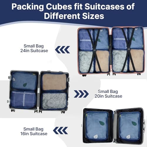 Slim Packing Cubes 6 PCS, 40x20x12CM Same Size Suitcase Organiser Bags, Mesh Packing Cubes for Suitcases Slim Set Only (Navy, 6 x Slim) — view 3