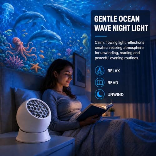 runpeak Ocean Projector Light Dynamic Rotating LED Projector Light, Ocean Wave Projector, 360° Rechargeable USB Ocean Wave Night Light for Bedroom Living Room, Energy Class D — view 3