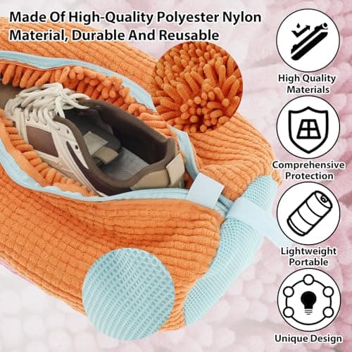 2Pcs Shoe Washing Machine Bag, Shoe Cleaning Bag with Zipper & Hook, Reusable Shoe Laundry Bag, Trainer Washing Machine Bag for Sneakers Canvas Tennis Running Shoes 39x19cm(Orange) — view 2