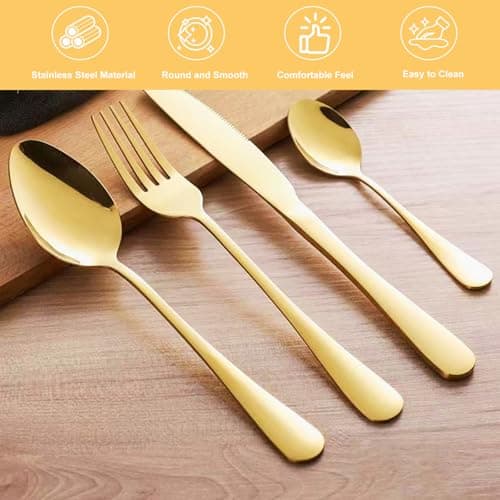 4Pcs Gold Cutlery Set with Travel Pouch, Knife and Fork Spoo Sets — view 4