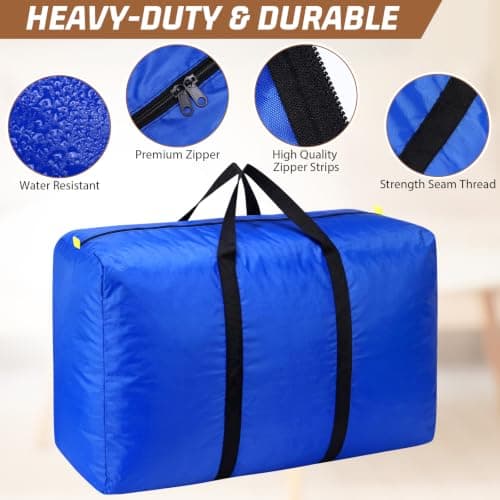 Abbylike 12 Pack 26gal/100l Extra Large Moving Bags Bulk Heavy Duty Space Saving Oversized Duffle Storage Tote Bags with Handle and Zippers for Travel Blanket Clothes Quilt(Black Blue) — view 3
