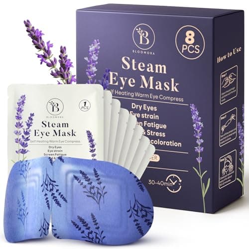 8 Pack Lavender Steam Eye Mask for Dryness, Puffiness, Strain & Relaxation, Heated Eye Mask for Sleeping & Travel, Self-Heating & Disposable Warm Compress, Travel Essentials,Relaxation Gifts for Women