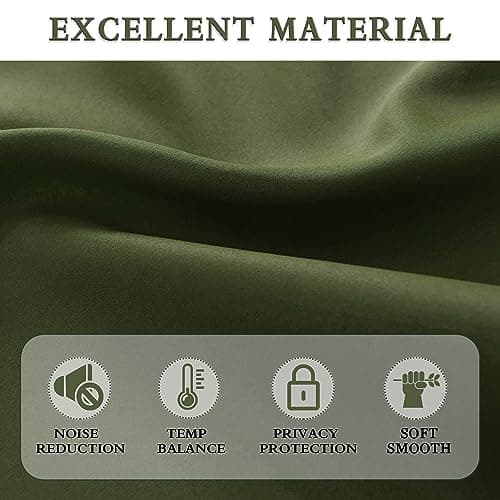 DONREN Olive Green Blackout Curtains 48 Inch Length 2 Panels Set - Rod Pocket Room Darkening Thermal Insulated Curtains & Drapes for Boys Bedroom/Cabin/Loft,W52 x L48 Inches Long — view 3
