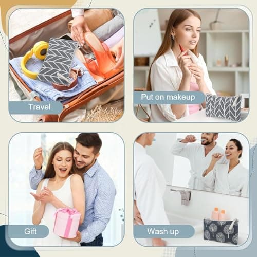 KIMHOME 2Pcs Canvas Cosmetic Bag, Multifunctional Cosmetic Bags Printed Travel Portable Wash for Cosmetics, Stationery Cards Purse Pencil Case Women Girls Vacation Travel — view 3