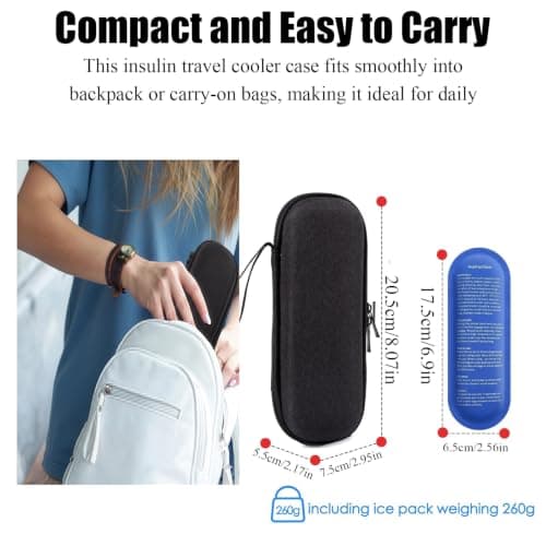 Insulin Cooler Travel Case with 2 Ice Packs Insulin Cool Bag Small Diabetes Bag Cool Box for Diabetic Utensils Pen Cold, Insulated Medication Bag Diabetic Cooler Medicine Spray Pen Syringe Case Travel — view 3