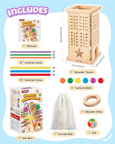 Montessori Toys Wooden Board Game for Kids – Fine Motor Skills Toy for Ages 3-6, Travel Family Game with 42 Colourful Balancing Sticks & Balls, Fun Gift for Boys Girls — view 2