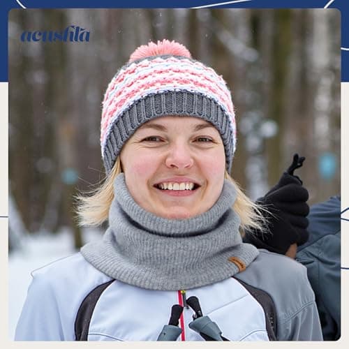 ACUSHLA 100% Merino Wool Neck Gaiter, Lined Winter Neck Warmer, Light Grey — view 6