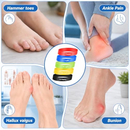 5 Pack Toe Exercise Bands, TPE Toe Strap with Multi Resistance for Bunion Support, Toe Stretch Bands for Foot Strengthener Training, Home Workout, Travel Use with Storage Bag Included — view 6