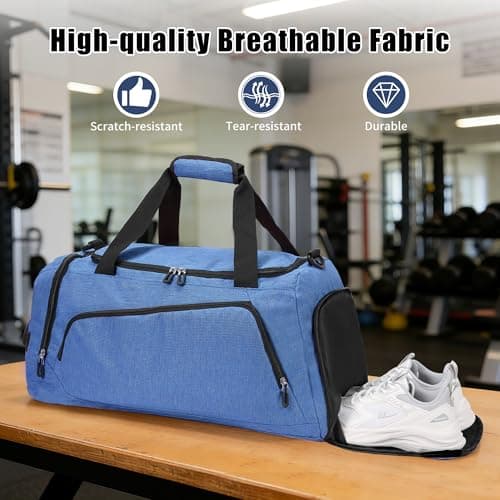 Gym Bag with Shoe Compartment & Wet Pockets for Men/Women,Sports Duffle Bags for Workout/Fitness/Travel (Blue, 20"x11"x11") — view 5