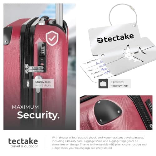 tectake® Hard-Shell Suitcase Set, Incl. 3 Suitcases, Beauty Case & Travel Bag, Travel Luggage Set with 360° Wheels, TSA Locks & Luggage Scale, Lightweight Suitcase Set with ABS Shells - Burgundy — view 5