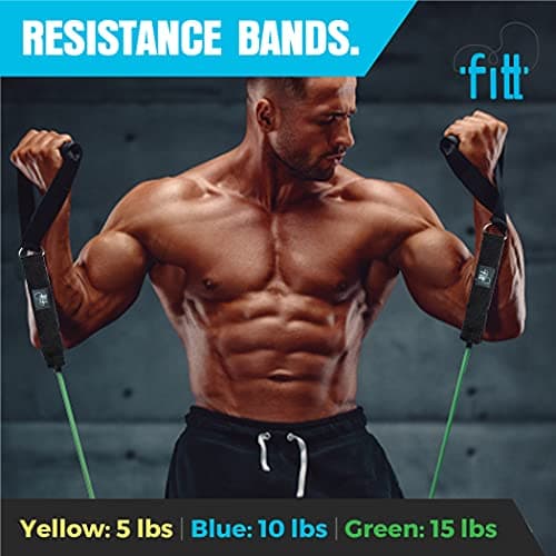 Fittbox Strength Training Equipments | Gym Equipment For Home | 3 Piece Resistance Bands | Ab Wheel Roller With Knee Pad | Speed Skipping Rope | Complete Workout Guide | Home Gym Fitness Equipment | — view 5
