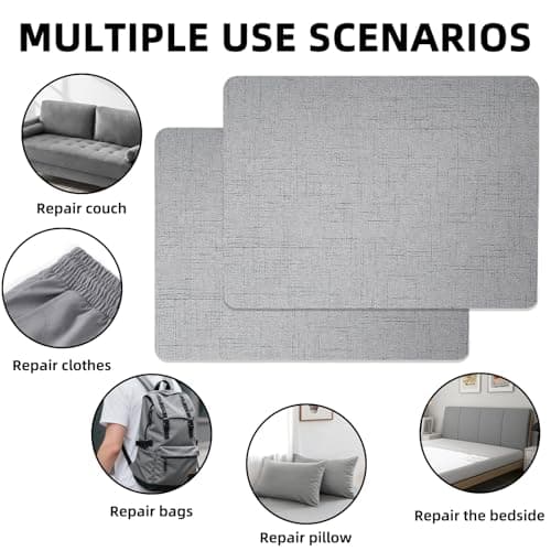 2 PCS Canvas Repair Patches,Waterproof Self-Adhesive Fabric Repair Kit for Sofas, Tents, Furniture, Car Seats, Lounge Chairs, Awnings（Grey） — view 3