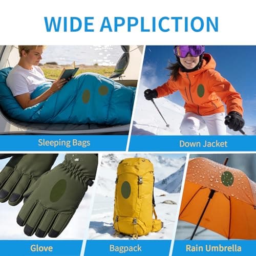 Skystuff 24PCS Self-Adhesive Nylon Repair Patches for Tent, Down Jacket, Clothing & Puffer Coat - Heavy Duty Waterproof Fabric Tape Repair Kit for Outdoor Gear, Sleeping Bag, Backpack, Army Green — view 6