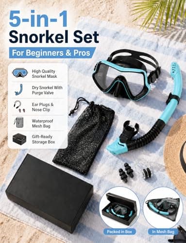 Vogista Snorkel Set Adults with Anti-Leak and Anti-Fog Tempered Glass, Dry Top Snorkel Set Adult, 180° Panoramic Wide View Snorkel Mask Set Diving Goggles Scuba Mask Adult - Green — view 3
