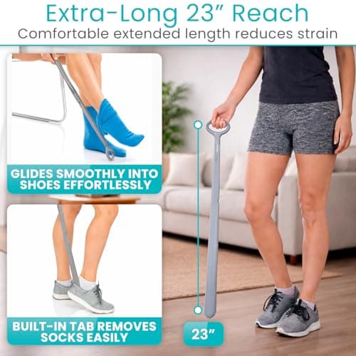Vive Sock Aid Kit with Shoe Horn - Long Handled Remover for Men, Women, Senior - Adjustable Plastic Reach Assist - Stocking Helper Tool for Elderly, Pregnant, Diabetic - Travel Assistance Device — view 5