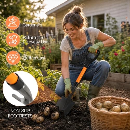 28-Inch Mini Garden Shovel, Kids Small Shovel, Fiberglass Handle with D-Grip & Serrated Alloy Steel Head for Car Emergency Kit, Beach, Planting & Light Duty Digging — view 6