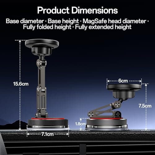 SYNCWIRE for MagSafe Car Mount [3-Axis] Nano Adhesive Gel + Strong Suction Cup Magnetic Phone Holder for Dashboard & Windscreen, 360° Rotatable for iPhone 17 16 15 14 13 12, Samsung, Matte Black — view 6