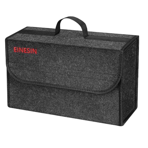 Einesin Car Boot Organiser Bag Anti Slip Foldable, Car Boot Tidy for Tools Breakdown Emergency Travel Tidy Van Caravan - Dark Grey Carpet Material - Suitable for All Vehicles (40x17x25cm)